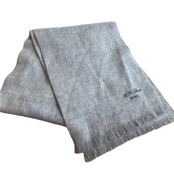 Courtelle Paris France Embroidered Fringe Scarf Neutral Gray‎ - Picture 1 of 7